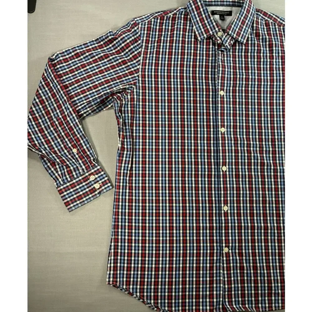 Banana Republic Slim Fit Plaid Button Down Shirt Men's Large Non Iron